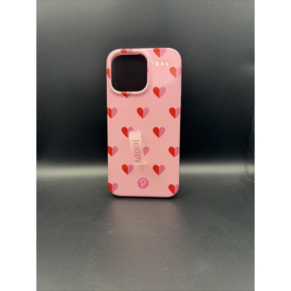 Loopy Case Pink/Red Hearts Pattern Finger Loop Case for Apple iPhone 14 Pro max